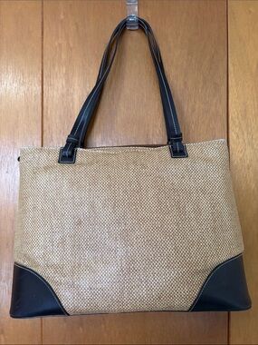 Kenneth Cole Reaction Tan Woven Tote with Brown Trim